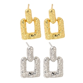 Rack Plating Square Brass Stud Earrings, Lead Free & Cadmium Free, Long-Lasting Plated