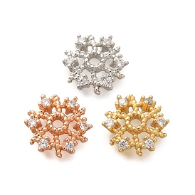 Rack Plating Brass Micro Pave Clear Cubic Zirconia Bead Caps, Long-Lasting Plated, Lead Free & Cadmium Free, Snowflake