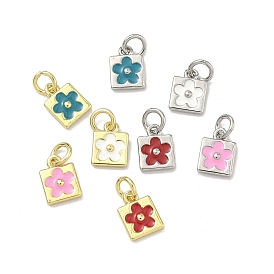 Латунь эмаль подвески, квадратные и цветочные подвески, долговечный, стойки покрытие, без свинца и без кадмия, настоящий 18k позолоченный/платиновый