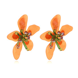 Colorful Acrylic Flower Earrings - Creative, Exaggerated, Acetate, Floral Ear Drops.
