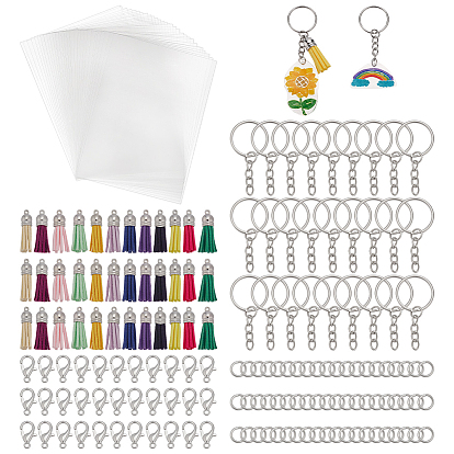 Сделай сам наборы для ключей, включая прямоугольные термоусадочные листы bops, железа отделились брелоки, Перейти латунные, Сплав застежками когтя омара, Искусственные замши кисточкой подвесные украшения