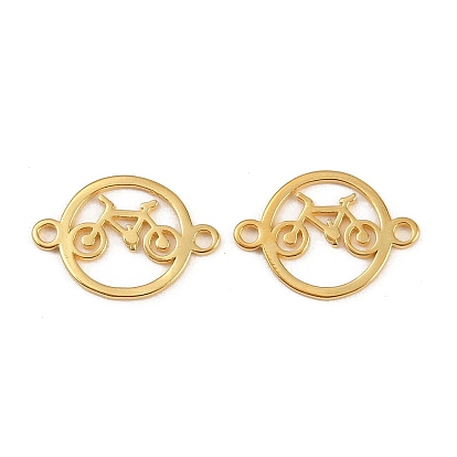 925 Sterling Silver Connector Charms, Flat Round with Bicycle