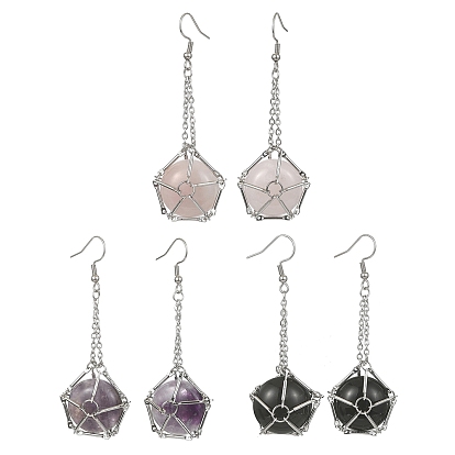 Круглые серьги с подвесками из смешанных натуральных и синтетических драгоценных камней, латунные длинные серьги-капли