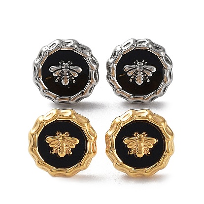 6 Pair 2 Color Bees Acrylic Stud Earrings, 304 Stainless Steel Earrings