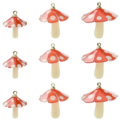 15 шт 3 стили пластиковые подвески, с акриловыми и позолоченными латунными петлями, гриб