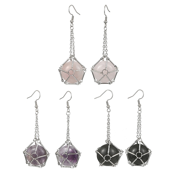 Круглые серьги с подвесками из смешанных натуральных и синтетических драгоценных камней, латунные длинные серьги-капли