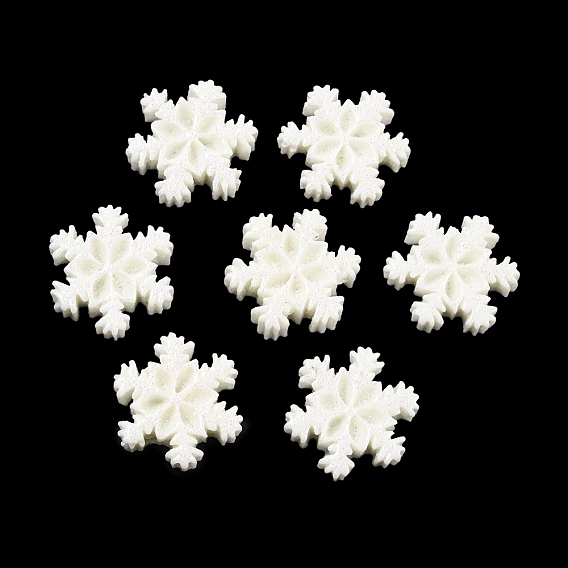 Opaque Resin Cabochons, Christmas Glitter Snowflake