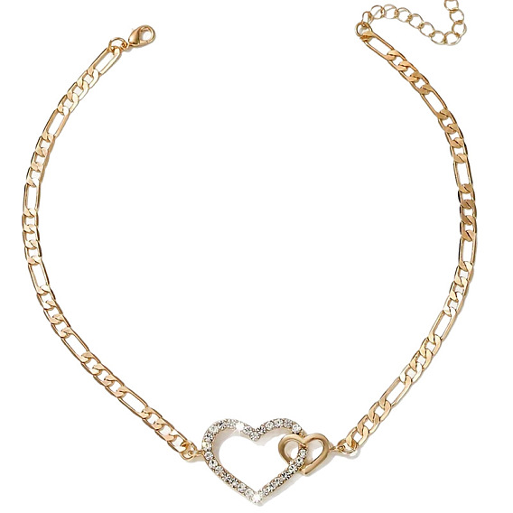 Сплав кристалл горный хрусталь двойное сердце звено цепи ожерелья для женщин