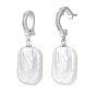 Natural Freshwater Pearl Pendants, Keshi Pearl Rectangle Charms with Brass Micro Pave Clear Cubic Zirconia Bails, Floral White