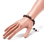 Natural Polychrome Jasper/Picasso Stone/Picasso Jasper & Wood Braided Bead Bracelet, Gemstone Adjustable Bracelet for Women