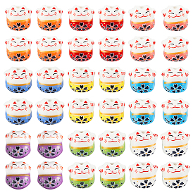 36 piezas 9 colores cuentas de porcelana hechas a mano, cuentas de cerámica pintadas a mano, famille porcelana rosa, para accesorios de bricolaje, gato de la fortuna