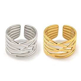 Ионное покрытие (ip) 304 открытая манжета из нержавеющей стали, широкие женские кольца крест-накрест