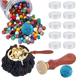 CRASPIRE DIY Scrapbook Making Kits, Including Sealing Wax Particles, Iron Sealing Wax Melting Furnace, Brass Spoon, Plastic Empty Containers, Paraffin Candles, Brass Wax Seal Stamp and Wood Handle Sets
