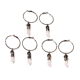 Natural Rose Quartz Dangle Earrings, with Brass Findings, Cadmium Free & Lead Free, Bullet
