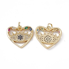 Brass Colorful Cubic Zirconia Pendant, Heart Charms