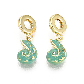 Латунные бирюзовые эмалевые европейские подвески-шармы, подвески с большими отверстиями в форме ракушки, реальный 18 k позолоченный