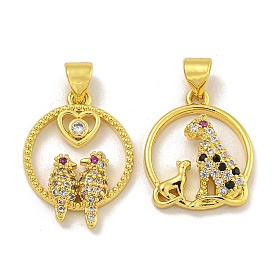 Rack Plating Brass Micro Pave Cubic Zirconia Pendants, Long-Lasting Plated, Lead Free & Cadmium Free, Real 18K Gold Plated