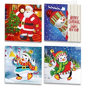 DIY Christmas Theme Diamond Painting Greeting Card Kits, including Paper Card, Resin Rhinestones, Diamond Sticky Pen, Tray Plate and Glue Clay