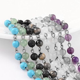 La main de perles de pierres précieuses chaînes de colliers bracelets faisant, avec épingle à oeil en laiton de ton bronze, non soudée, 39.4 pouce, Environ 84 pcs/chapelet