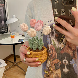 Wool crochet chubby tulip potted plant hand-woven diy material package homemade home decoration flower