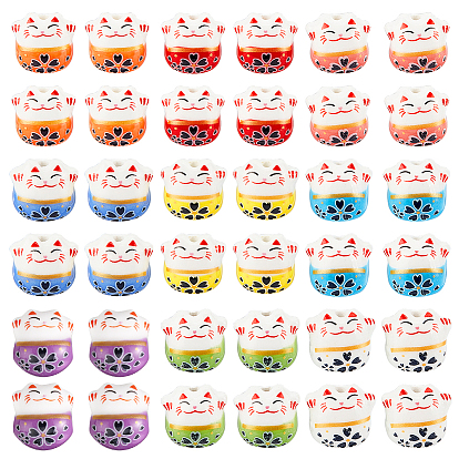 36 piezas 9 colores cuentas de porcelana hechas a mano, cuentas de cerámica pintadas a mano, famille porcelana rosa, para accesorios de bricolaje, gato de la fortuna