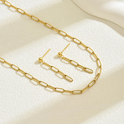 201 Комплект из ожерелья и серег из нержавеющей стали в виде скрепок для женщин, простой и стильный.