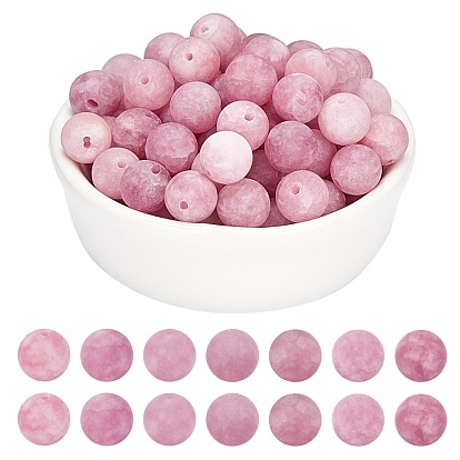 Natural White Jade Bead Strands, Dyed, Frosted, Round