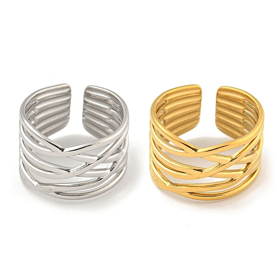 Ионное покрытие (ip) 304 открытая манжета из нержавеющей стали, широкие женские кольца крест-накрест