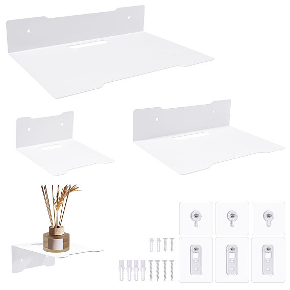 3 Sets 3 Styles Carbon Steel Wall Mounted Storage Stands for Mini Plant, Minifigures, Projector, Punch-Free, Rectangle