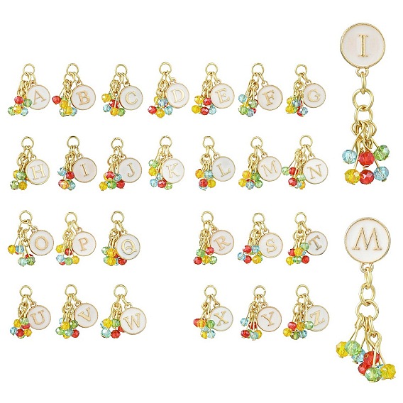 Подвески из эмали с буквами a~z, со стеклянными бусинами, золотые