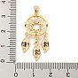 Brass Micro Pave Cubic Zirconia Pendants, Long-Lasting Plated, Woven Net/Web with Feather