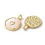 Rack Plating Brass Pendants with Natural Shell, Flat Round Charms with Heart, Long-Lasting Plated, Lead Free & Cadmium Free