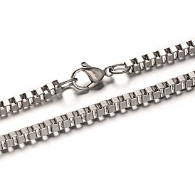 304 Stainless Steel Venice Chain Box Chain Necklaces, with Lobster Claw Clasps, 35.4 inch (90cm), link: 4*4*2.5mm