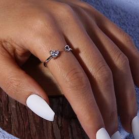 Fashionable Heart-shaped Diamond-set Ring - Simple, Stylish, Open-ended Ring.