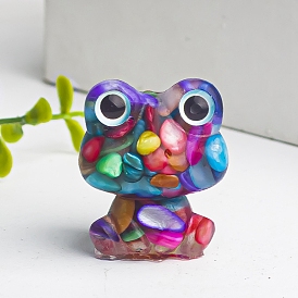 Resin Frog Display Decoration, with Shell Chips inside Statues for Home Office Decorations