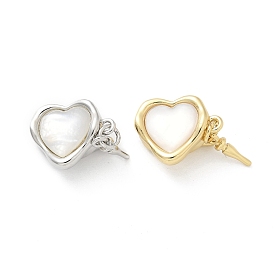 Brass Box Clasps, with Natural White Shell, Heart