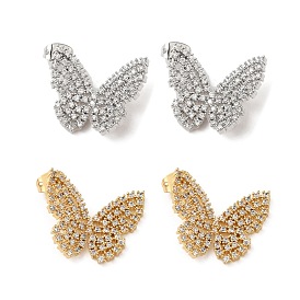 Butterfly Rack Plating Brass Stud Earrings, with Clear Cubic Zirconia, Lead Free & Cadmium Free