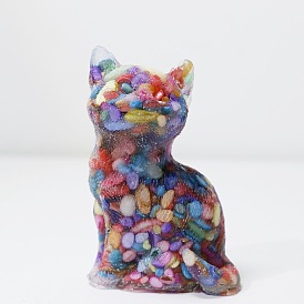 Shell Chip & Resin Craft Display Decorations, Cat Shape Figurine, for Home Feng Shui Ornament