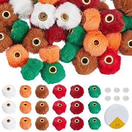 60 piezas 6 colores imitación pelo de conejo cuentas europeas, abalorios de grande agujero, Rondana plana, con 50piezas de cuentas acrílicas y 1rollo de hilo elástico