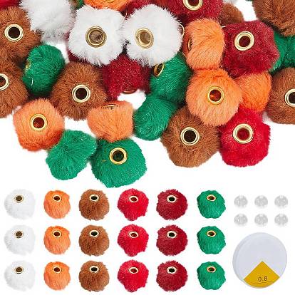60 piezas 6 colores imitación pelo de conejo cuentas europeas, abalorios de grande agujero, Rondana plana, con 50piezas de cuentas acrílicas y 1rollo de hilo elástico