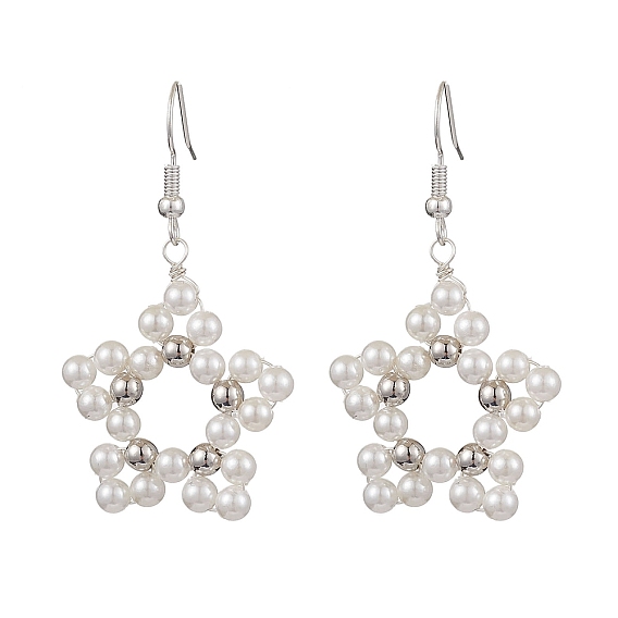 Серьги-подвески из ракушек и жемчуга, с  латунными крючками для серег