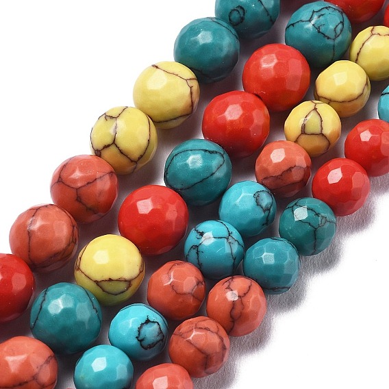 Синтетических нитей бирюзовые бусы, окрашенные, граненые, круглые