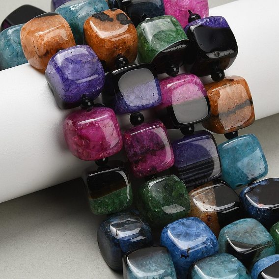 Природный агат бисер нитей, окрашенная и подогревом, кубические, с бисером