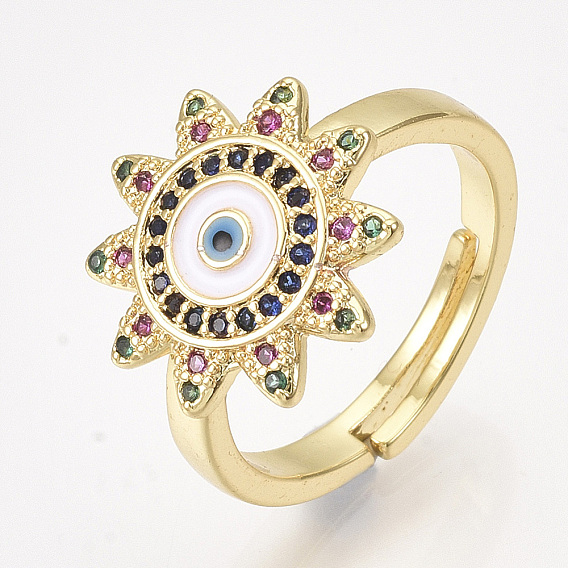 Регулируемые латунные кольца из микро-паве циркония, без кадмия и без свинца, с эмалью, солнце с глазом