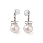 925 Sterling Silver Studs Earring, with Cubic Zirconia & Natural Pearl, Bowknot