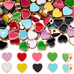 96Pcs 8 Colors Alloy Enamel Beads, Golden, Heart