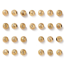 304 Stainless Steel Rhinestone European Beads, Round Large Hole Beads, Round with Letter
