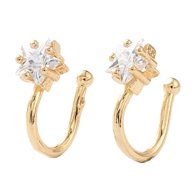 Brass Micro Pave Clear Cubic Zirconia Cuff Earrings, Long-Lasting Plated, Star