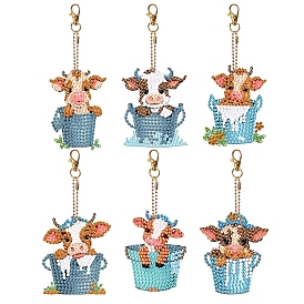 DIY Diamond Painting Keychain Kit, Cattle, Including Resin Rhinestones Bag, Diamond Sticky Pen, Tray Plate and Glue Clay