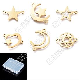 Unicraftale 12Pcs 6 Style 304 Stainless Steel Links Connectors, Laser Cut, Moon & Star & Heart & Flat Round